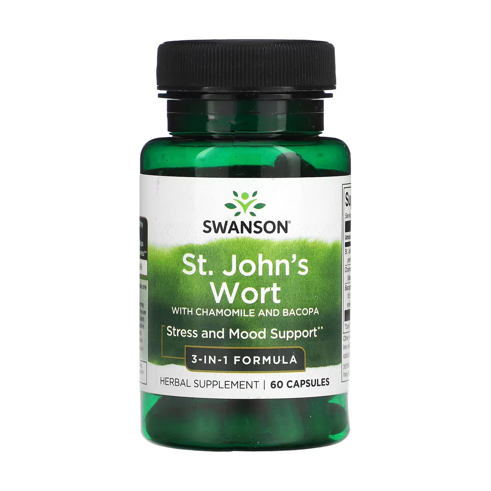 Звіробій Swanson St. John's Wort With Chamomile And Bacopa з ромашкою та бакопою, 60 капсул